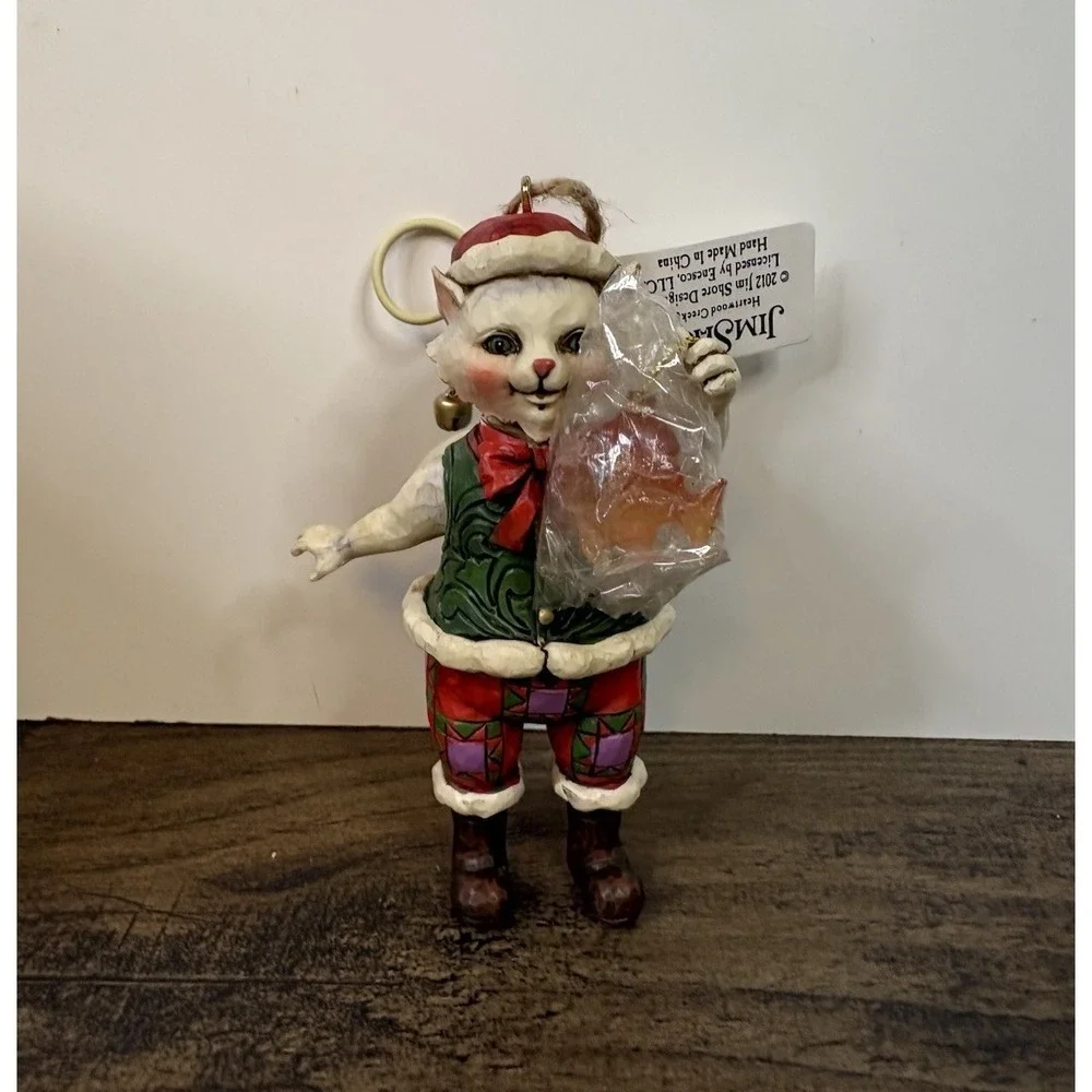 Jim Shore Heartwood Creek Santa Cat Holding Fish Hanging Xmas Ornament 4027756